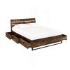 King Size Industrial Slatted Headboard Platform Bed Frame with 6 Storage Drawers