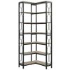 Industrial 7-Tier Metal/Wood Corner Bookcase Black/Grey