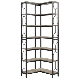 Industrial 7-Tier Metal/Wood Corner Bookcase Black/Grey