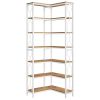 Industrial 7-Tier Metal/Wood Corner Bookcase in White/Natural