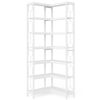 Industrial 7-Tier Metal/Wood Corner Bookcase in White
