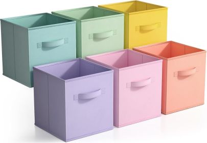 11 Inch Fabric Storage Cubes - Sturdy Collapsible Bins With Handle - 6 Foldable Baskets for Organizing Clothes, Toys