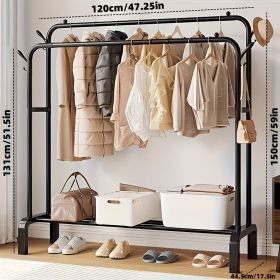 Heavy Duty Double Rod Garment Rack for Hanging Clothes, Freestanding Wardrobe Closet Organizer with Steel Frame