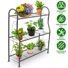 3-Tier Metal Plant Stand, Indoor Outdoor Flower Pots Holder, Plant Display Rack Shelf