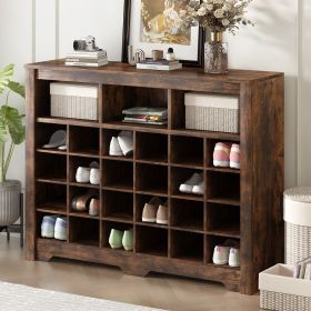 ON-TREND Sleek Design 24 Shoe Cubby Console, Modern Shoe Cabinet with Curved Base, Versatile Sideboard with High-quality for Hallway, Bedroom