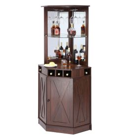 Corner Industrial Bar Cabinet, Wine Table for Liquor & Glasses, Sideboard Buffet Cabinet with Glass Holder