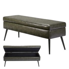 Leather Storage Ottoman Bench, PU Leather Bench with Storage and Metal Legs, Modern Shoe Benches Seat for Entryway