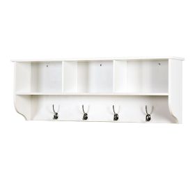 White Entryway Wall Mounted Coat Rack with 4 Dual Hooks Living Room Wooden Storage Shelf (default: default title)